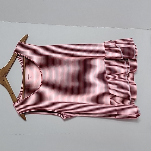 Lands' End Women's White Red Striped W/ Ruffle Accent Sleeveless Top, L 14-16